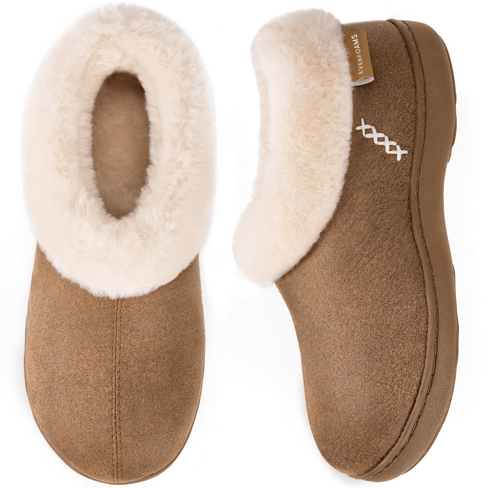 EverFoams Women's Micro Suede Cozy Memory Foam Winter Slippers with Fuzzy Faux Fur Collar and Indoor Outdoor Rubber Sole - image 1 of 6