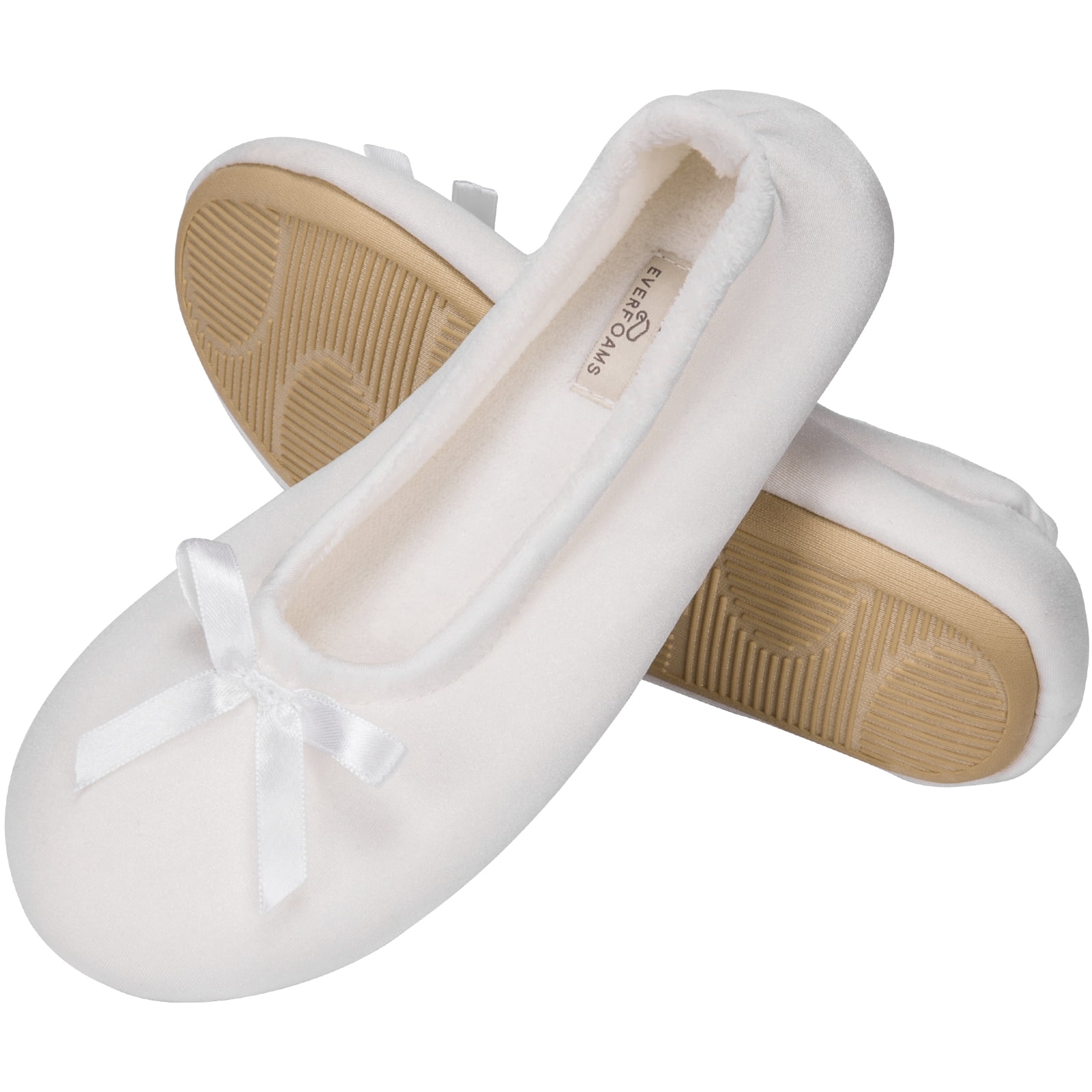 EverFoams Women's Satin Memory Foam Ballerina Slippers with Indoor