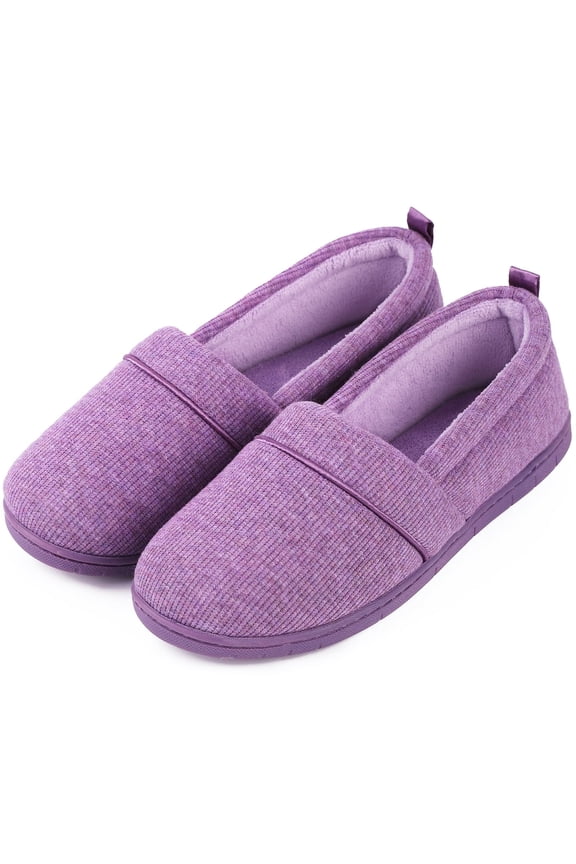 Womens' Memory Foam Comfort Knit House Shoes Light Weight Terry Cloth Loafer Slippers with Anti-Skid Rubber