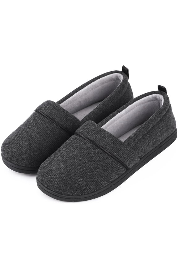 Womens' Memory Foam Comfort Knit House Shoes Light Weight Terry Cloth Loafer Slippers with Anti-Skid Rubber