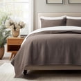 thumbnail image 1 of EverGrace 100% Cotton Quilt Queen Size, Pre-Washed Modern Grid Stitch Lightweight Bedspread Coverlet for All Season, Oversized 3-Piece Bedding Set with 2 Pillow Shams, Dark Brown, 1 of 8