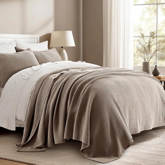 EverGrace 100% Cotton Waffle Bed Blanket King Size, Soft Premium Cotton Coverlet Set with 2 Matching Shams, Lightweight All Season Bedding Set, Oversized Bedspread 108x96, Truffle Taupe Brown