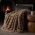 thumbnail image 1 of EverGrace Ultra Soft Luxury Fluffy Faux Rabbit Fur Throw Blanket, Thick Warm Bubble Throw for Bed, Cozy Plush Reversible Blankets for Couch, Chair, Sofa, Natural Tan, 60x80 Inches, 1 of 8