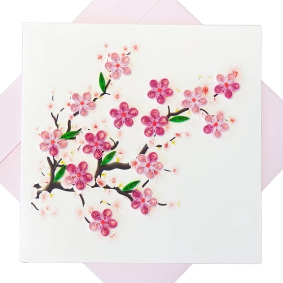 EverLove Unique Quilling Card - Cherry Blossom Branch Design | Handmade Greeting Card for Birthday, Anniversary, Christmas, Mothers Day, Thank You, Friends & Loved Ones
