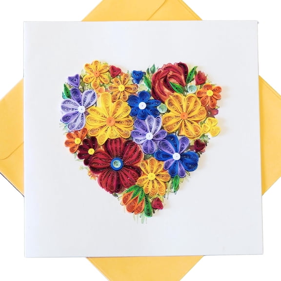 EverLove Unique Quilling Card Colorful Flower Heart Design | Handmade Greeting Card for Birthday, Anniversary, Christmas, Mothers Day, Thank You, Friends & Loved Ones