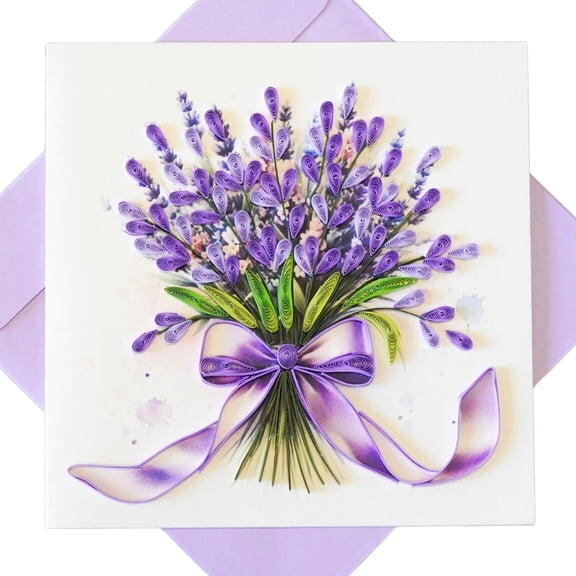 EverLove Unique Quilling Card - Lavender Bouquet Design | Handmade Greeting Card for Birthday, Anniversary, Christmas, Mothers Day, Thank You, Friends & Loved Ones