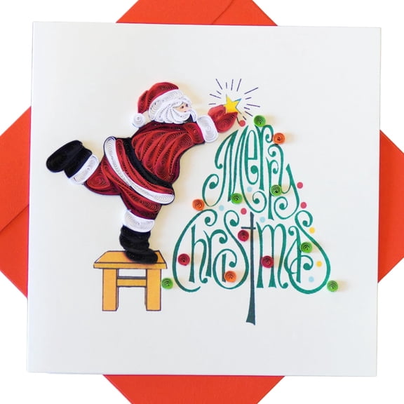 EverLove Unique Quilling Card  Santa Claus Decorating Merry Christmas Tree Design | Handmade Greeting Card for Christmas & New Year, Holiday Season, Friends & Loved Ones