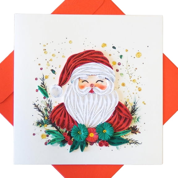 EverLove Unique Quilling Card Santa Claus Smiling Design | Handmade Greeting Card for Christmas & New Year, Holiday Season, Friends & Loved Ones