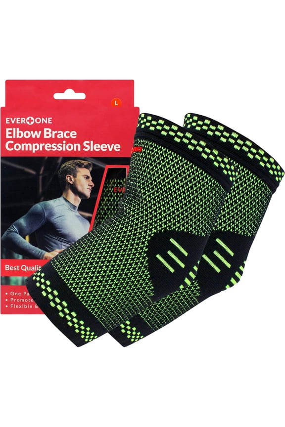 EverOne Elbow Brace Compression Support Sleeve For Golf Elbow Treatment, Injury Prevention, Healing and Recovery, Unisex, 1 Pair (2 pcs), Large