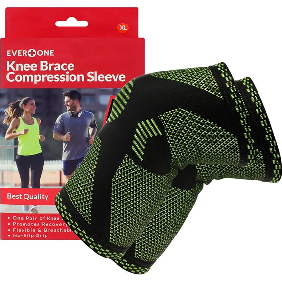 EverOne Knee Brace Compression Support Sleeve For Injury Prevention, Healing and Recovery, Unisex, 1 Pair (2 pcs), Extra Large