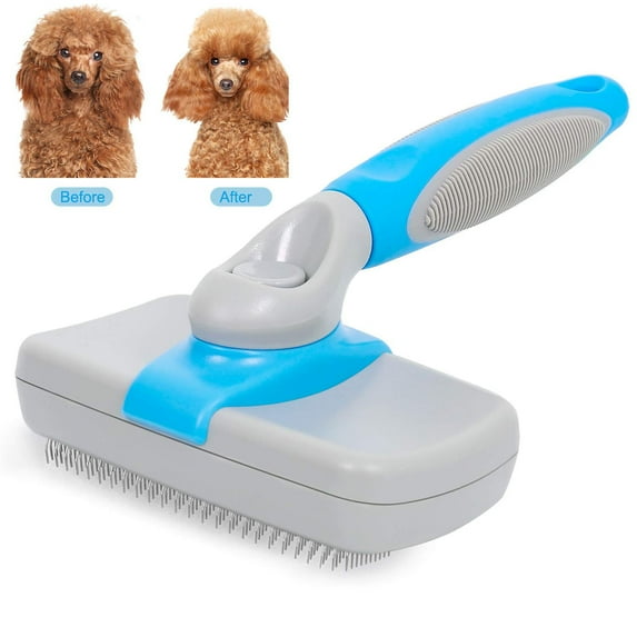 EverPet Dog Brush Cat Brush Self Cleaning Dog Slicker Brush Pet Grooming Shedding Tool Brush - Gently Removes Loose Undercoat, Mats and Tangled Hair for Short and Long Hair