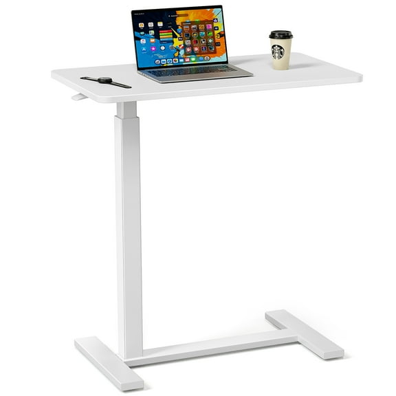 EverPick Adjustable Height Mobile Laptop Bed Desk - Portable Rolling Standing Work Table for Breakfast in Bed, Office, Writing, Notebook Computer (White, 27.5*15.7 Inches)