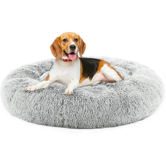 EverPick Cozy Round Plush Pet Bed for Cats and Dogs, Soft Washable Fluffy Donut Cuddler Nest with Removable Cushion, Warm Fleece Lining for Small Medium Pets, Gray (36*36*8")