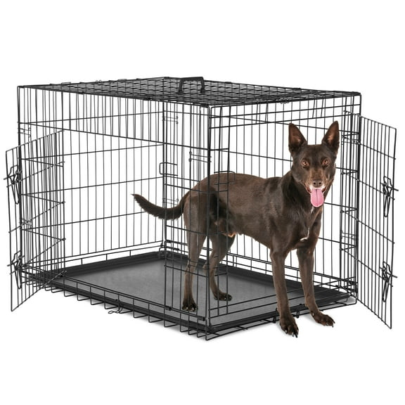 EverPick Dog Crate with Double Doors - 36 Inch Extra Large Foldable Metal Pet Cage, Portable Kennel with Divider Panel & Removable Tray for Medium/Large Dogs - Indoor & Outdoor Use
