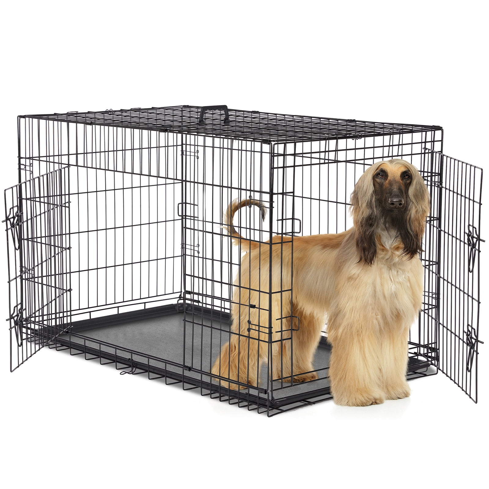 EverPick Dog Crate with Double Doors - 48 Inch Extra Large Foldable Metal Pet Cage, Portable Kennel with Divider Panel & Removable Tray for Medium/Large Dogs - Indoor & Outdoor Use