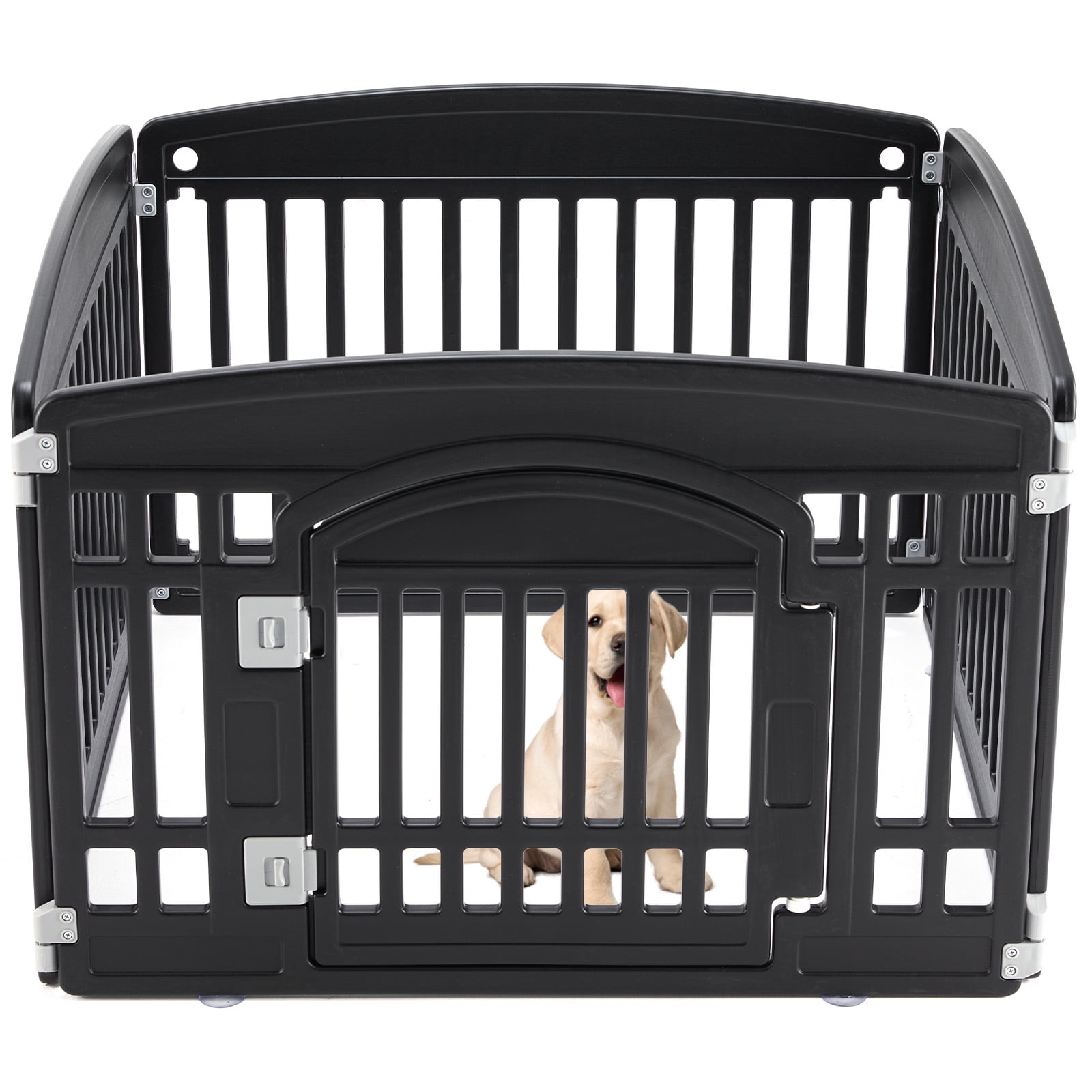 EverPick Dog Playpen Safe & 4-Panel Secure Indoor/Outdoor Pet Fence | Folding & Portable | Ideal for Small to Medium Dogs | Easy to Clean （Black）