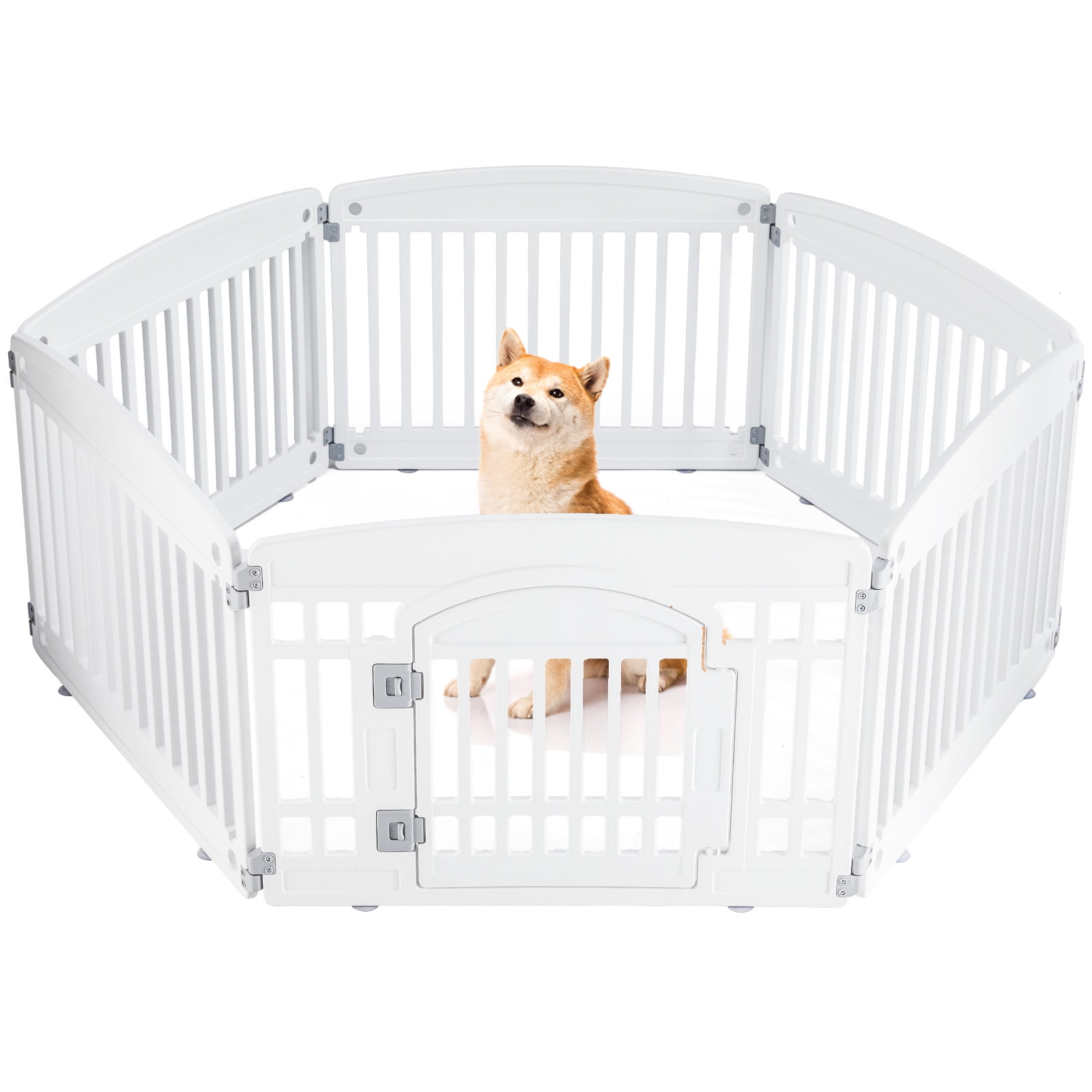 EverPick Dog Playpen Safe & 6-Panel Secure Indoor/Outdoor Pet Fence | Folding & Portable | Ideal for Small to Medium Dogs | Easy to Clean （White）
