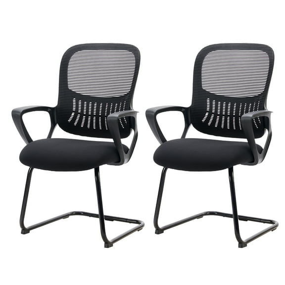 EverPick Office Desk Chair No Wheels, Ergonomic Executive Sled Base Mesh Computer Chairs with Comfy Arms and Lumbar Support for Home Conference Room Bedroom - 2 Pack