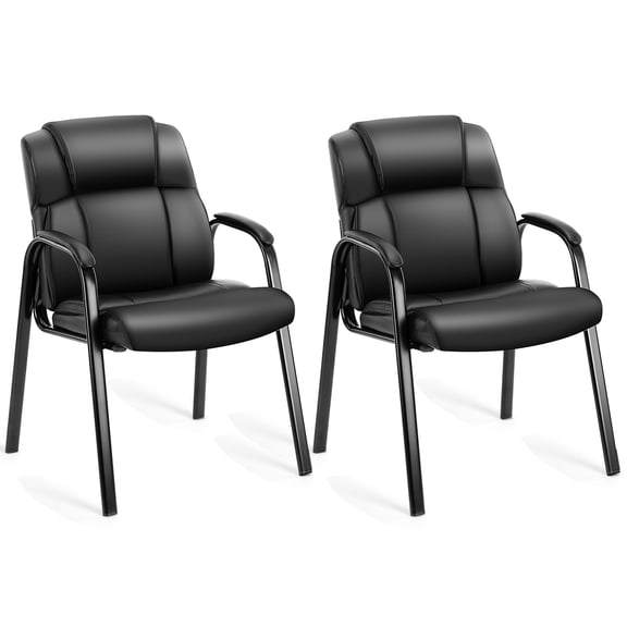 EverPick PU Leather Executive Office Chair - Conference Room Chair with Padded Arms, Stationary Base (No Wheels), Ergonomic Support for Waiting Areas, Business Meetings,2 Pack (Black)