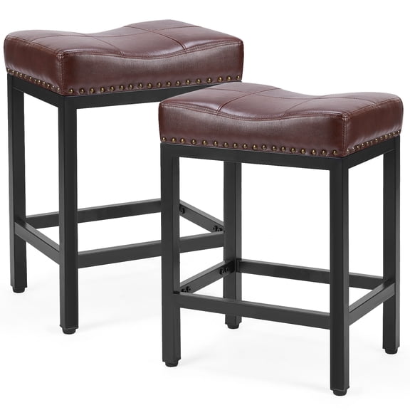 EverPick Saddle Bar Stool Kitchen Stools, Sturdy Steel Frame，PU Leather Chair,2 PACK - Brown