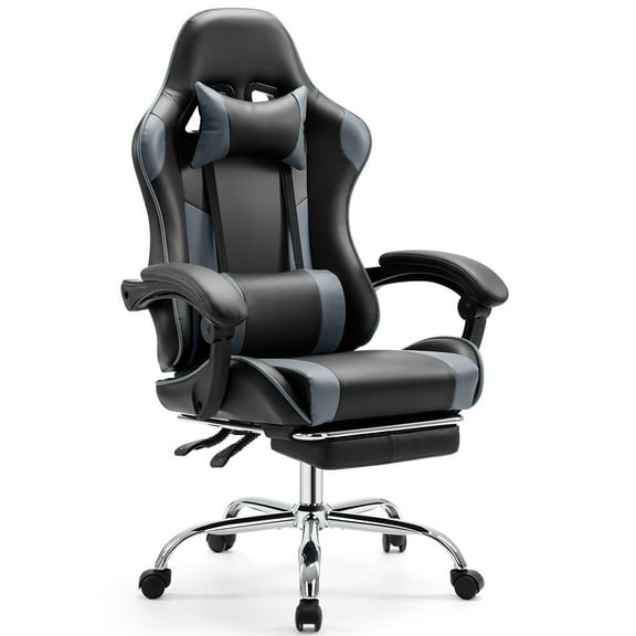 EverPick Video Game Desk Chair - Ergonomic Computer with Footrest and Comfy Lumbar Support, PU Leather Recliner with Headrest