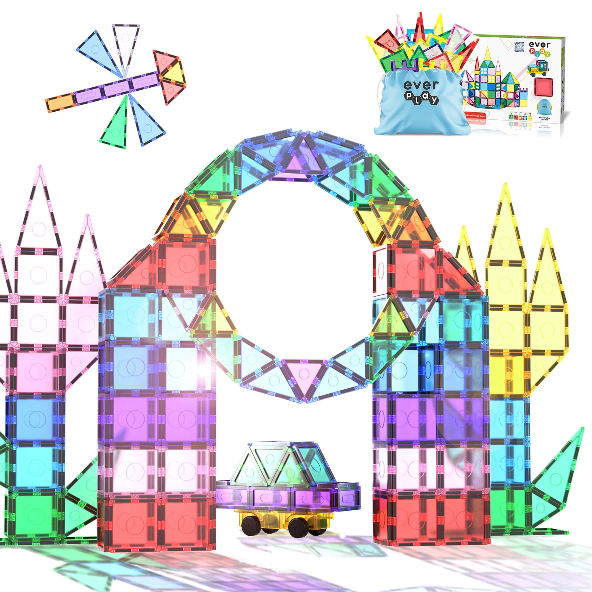 EverPlay Magnetic Tiles for Kids - STEM 101PCS Construction Building Blocks Educational Toy