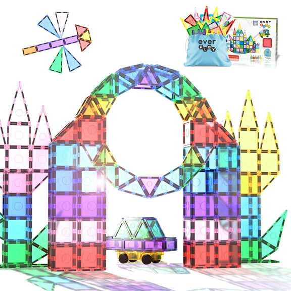 EverPlay Magnetic Tiles for Kids - STEM 101PCS Construction Building Blocks Educational Toy
