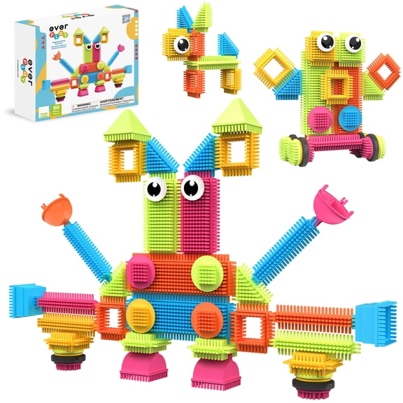 EverPlay Hedgehog Building Blocks Set, 50PC Interlocking Preschool STEM Learning Toy with Wheels, Eyes & Accessories, Fine Motor Activity for Kids