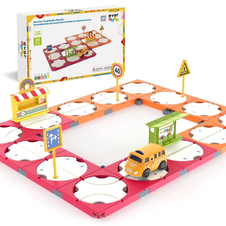 EverPlay 60PC Race Car Track Set – STEM Building Blocks Playset