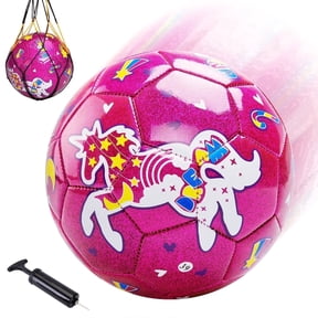 PLAYZAP Size 3 Soccer Ball with Pump, Kids Soccer Ball for Girls Boys 3-8 Years Old - Pink Glitter Unicorn