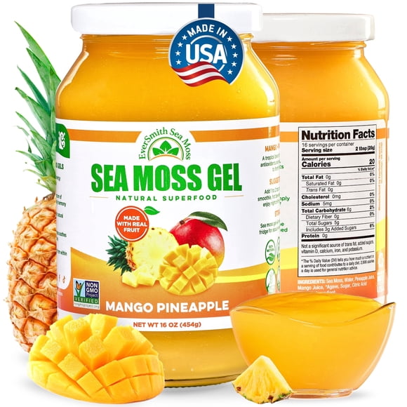EverSmith Organics Organic Sea Moss Gel Mango-Pineapple Flavor 16 Oz Jar
