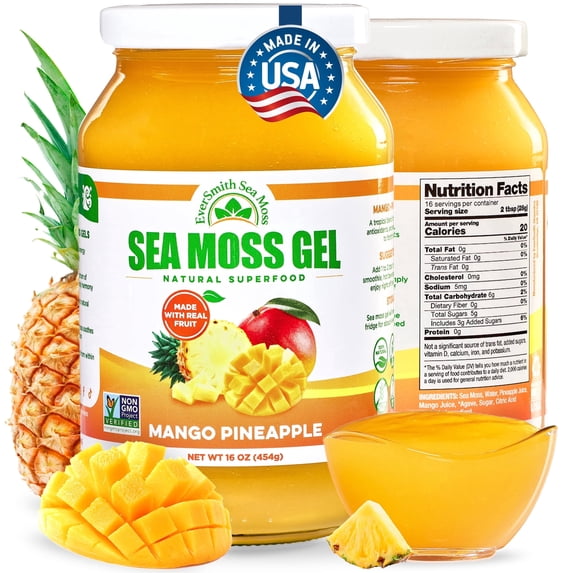 EverSmith Organics Organic Sea Moss Gel Mango-Pineapple Flavor 16 Oz Jar