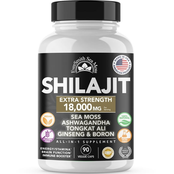 EverSmith Organics Shilajit Pure Himalyan 18,000MG All-in-1 Herbal Supplements, 90 Count