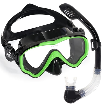 EverSport Kids Swim Goggle Snorkel Diving Mask for Youth(5-15), with Nose Cover Avoid Nose Choking Anti-Fog 180° Tempered-Glass Clear View