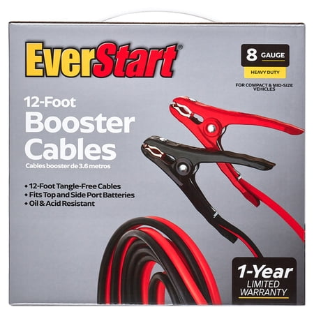 EVERSTART 12-FOOT 8-GAUGE HEAVY DUTY BOOSTER CABLES, 165 AMPS