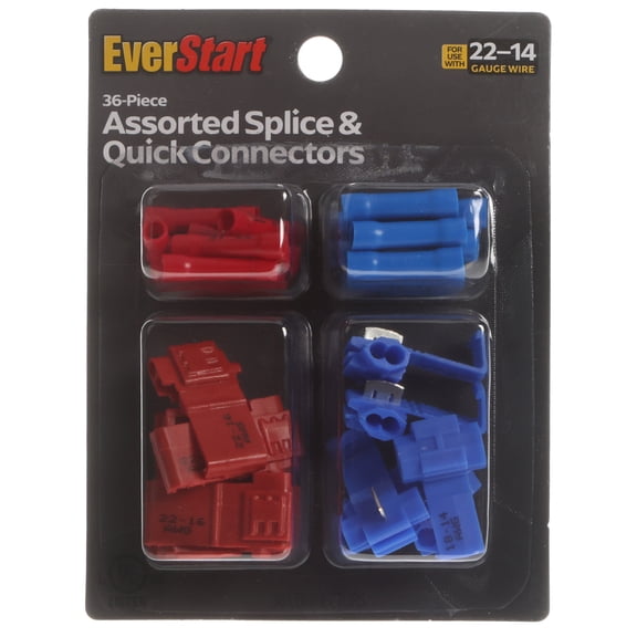 EverStart 36-Piece 22-14GA Assorted Quick Splice Connector Kit for Automotive, Red and Blue, UL Certified