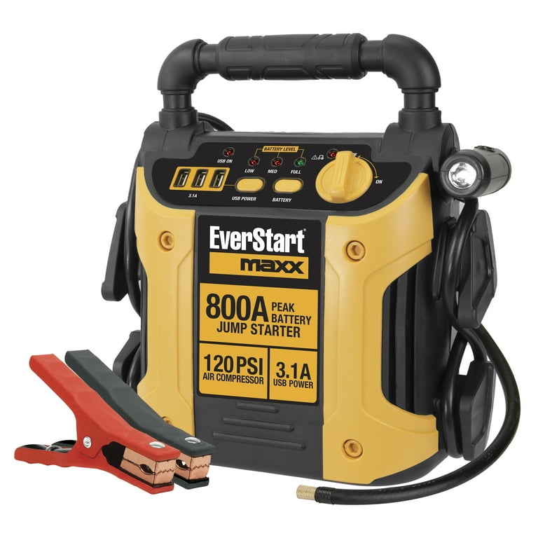 EverStart 800 Peak Amp Jump Starter with 120 PSI Compressor Pivoting LED Light 3X USB Ports Walmart