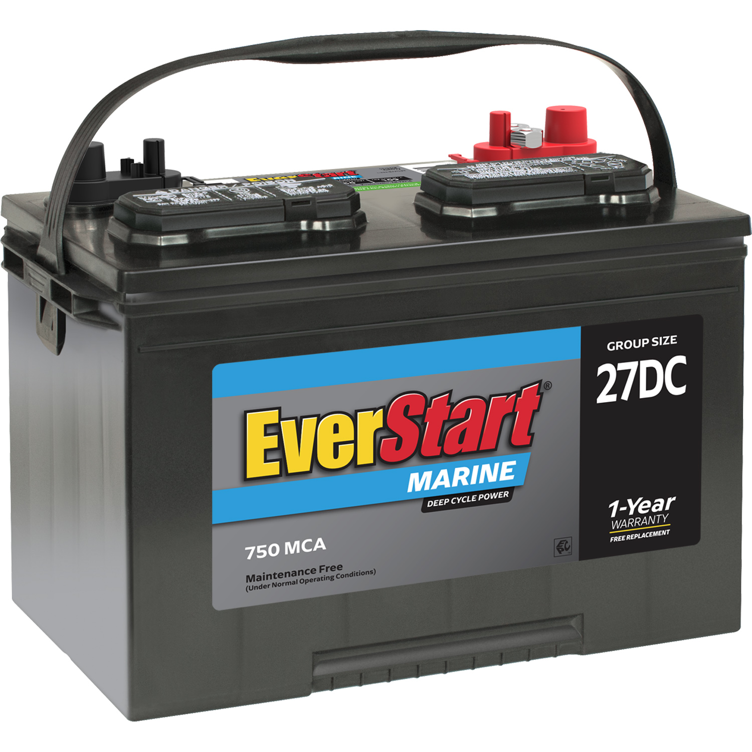 EverStart Lead Acid Marine & RV Deep Cycle Battery, Group Size 27DC 12 Volt, 750 MCA - image 1 of 7