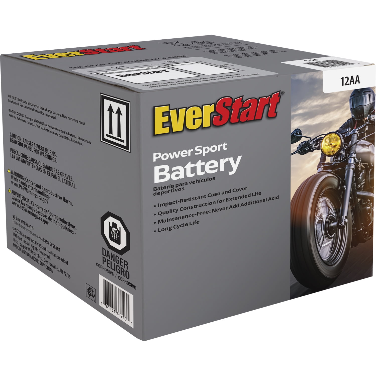 EverStart 12 Volt PowerSport Battery, Lead Acid, Group Size 12AA, 165 CCA
