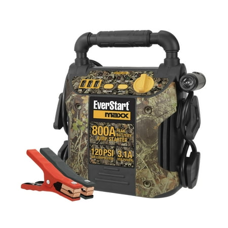 EverStart Maxx 1000 Peak Amp Camo Jump Starter, 120 PSI Compressor, Pivoting LED Light, 3 USB Ports