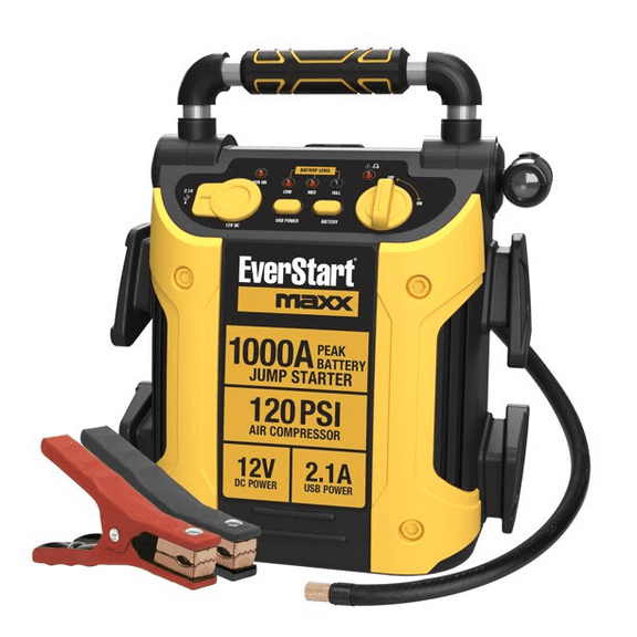 EverStart Maxx 1000 Peak Amp Jump Starter with Compressor, Pivoting LED Light, DC and USB Port