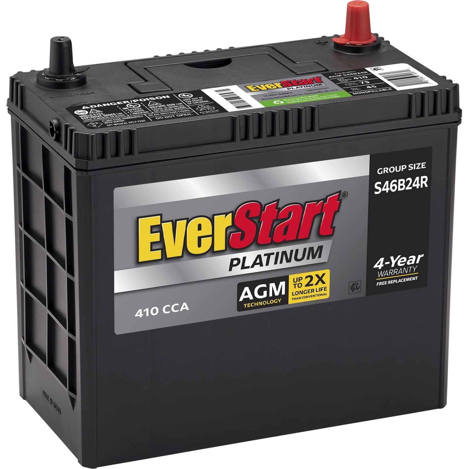EverStart Platinum AGM Automotive Battery, Group Size S46B24R 12 Volt, minimum 325 CCA