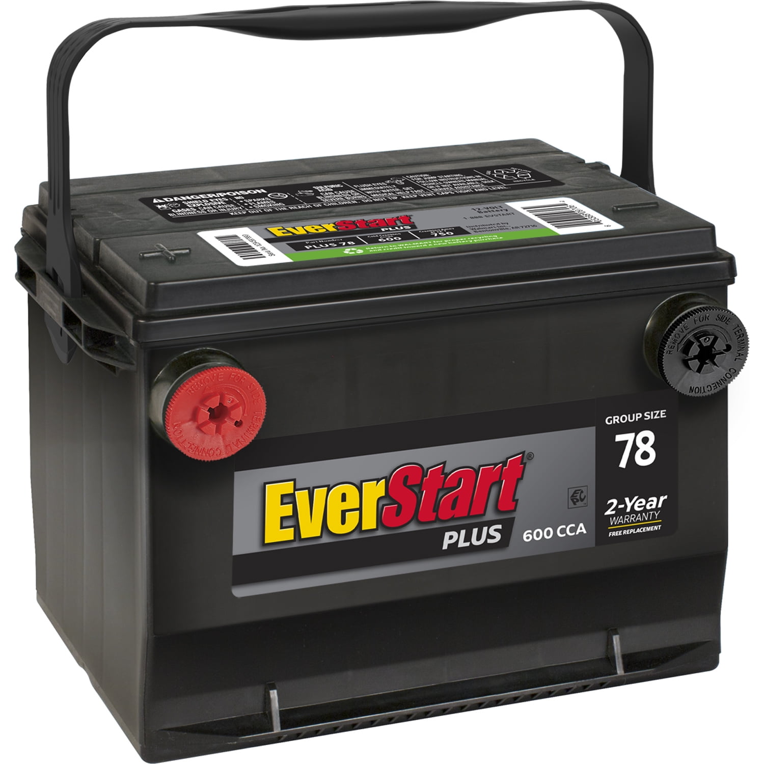 EverStart Plus Lead Acid Automotive Battery, Group 78 12 Volt, 600 CCA