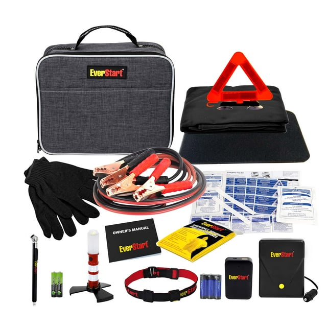 EverStart Roadside Safety Kit with Tire Inflator. Assembled Product Dimensions: 10in x 3in x 8in