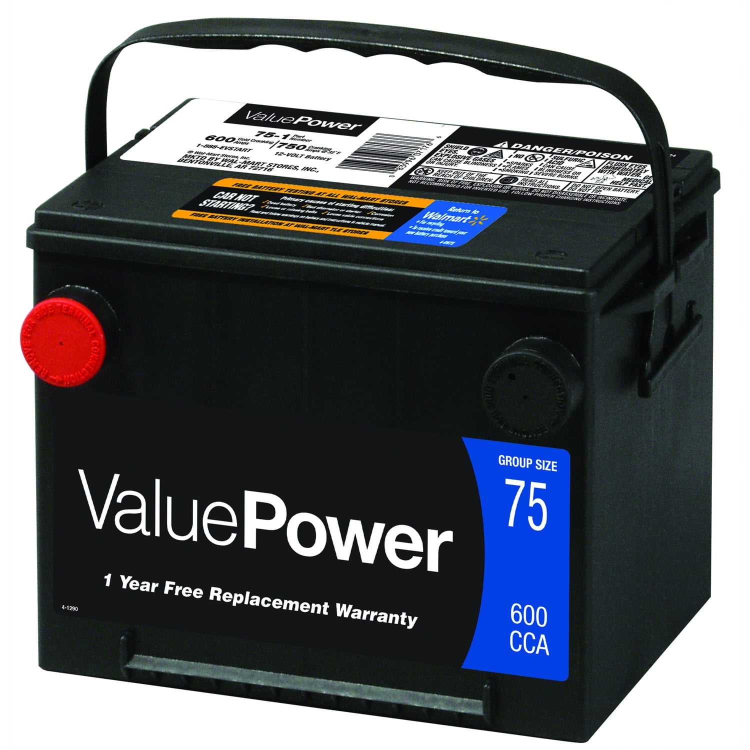 EverStart Value Lead Acid Battery 12 V Automotive Battery Group Size 75, 600 CCA Side Post for Car