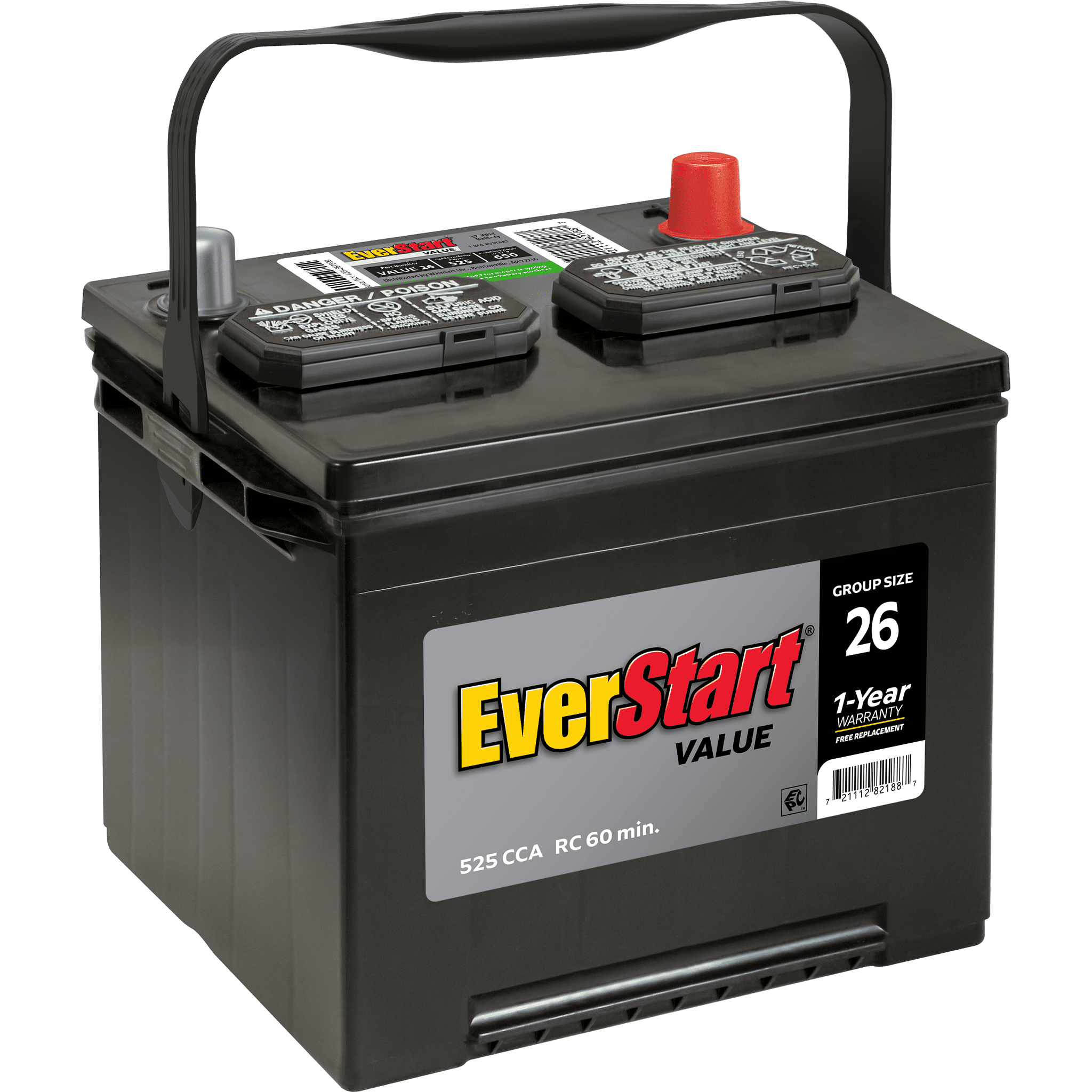 EverStart Value Lead Acid Automotive Battery, Group Size 26, 12 V, 525 CCA