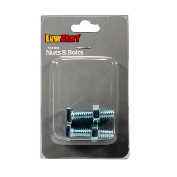 EverStart WMBA030 Plated Steel Top Post Replacement Bolts and Nuts with Hex Drive, Fits 6-12 Volt Batteries