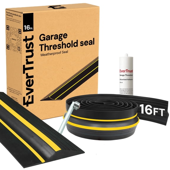 EverTrust Garage Threshold Seal Strip. Weatherproof EPDM Rubber Strip Replacement Kit for DIY. 16 Ft Strip + 1pc 300 ml Sealant Adhesive. (16 FT)