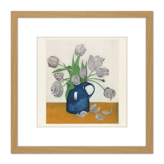 Everbag Tulip Flowers Jug Etching 8X8 Inch Square Wooden Framed Wall Art Print Picture with Mount