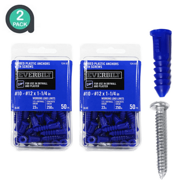 Everbilt #10-#12 x 1-1/4" Nylon Drywall Anchors with Screws, 2 Pk